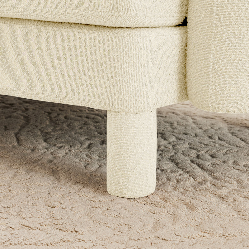 Repose-pieds moderne avec tissu bouclé et structure en bois, Beige