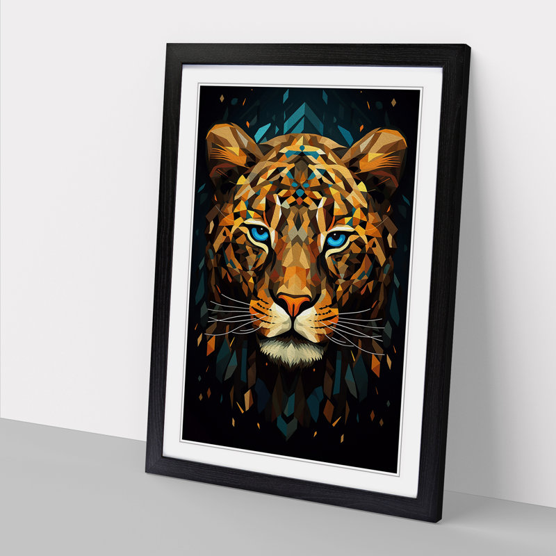 Leopard Geometric No.2 - Single Picture Frame Print on Wood, Black, 46cm H x 34cm W x 2cm D