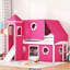 Lit mezzanine simple avec glissoire, tente et tour rose, rose