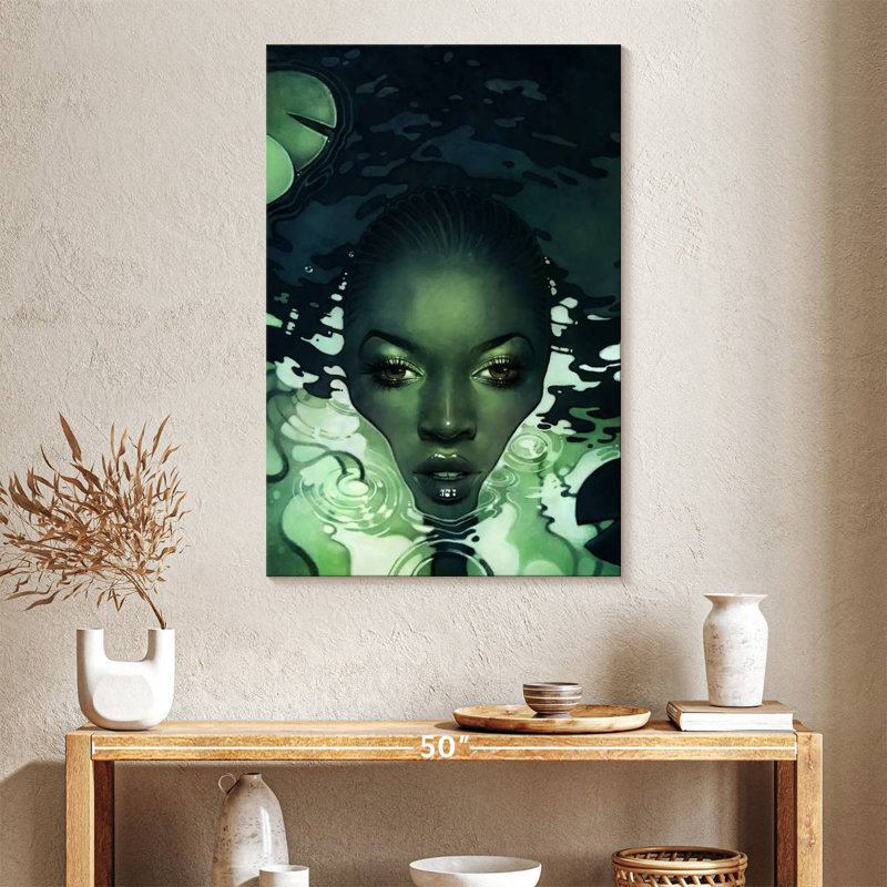Leisha, femme verte dans une eau sombre, H 30 po x l 20 po