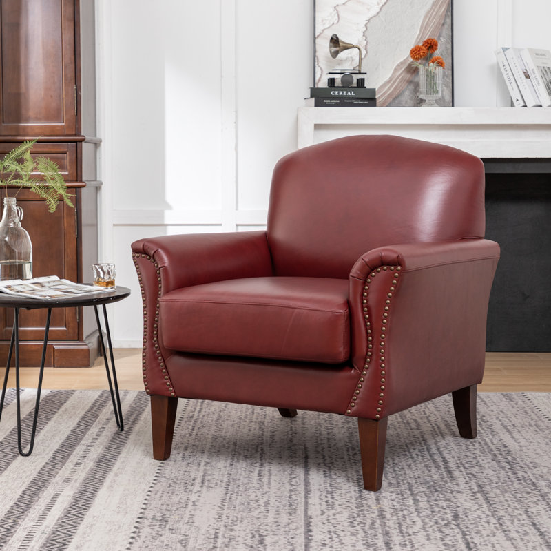 Shalisia 32'' Wide Upholstered Genuine Leather Armchair , Burgundy Genuine Leather