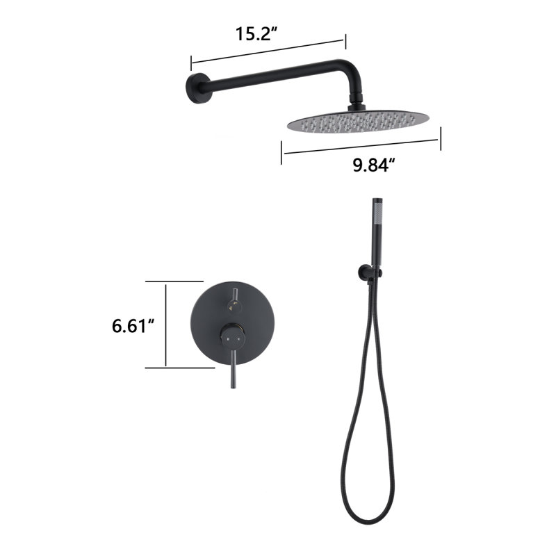 Wall Mounted Round Shower Combo Set With 10" Rain Shower Head And Handheld Shower Head Set With Pressure Balancing Valve