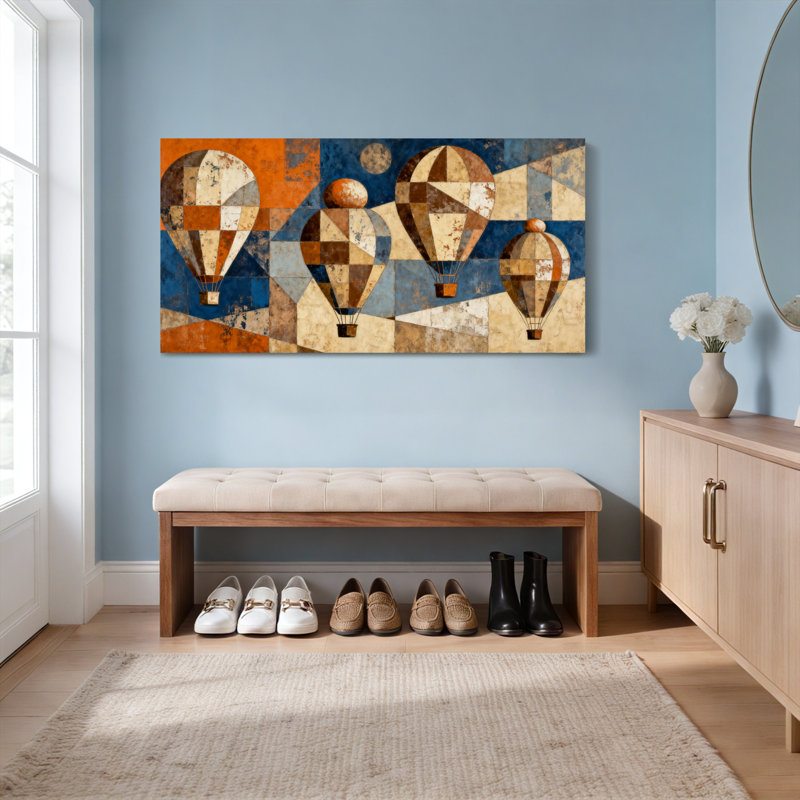 Ensemble de 1 tableau sur toile à motif géométrique de montgolfières, H 20 po x l 40 po