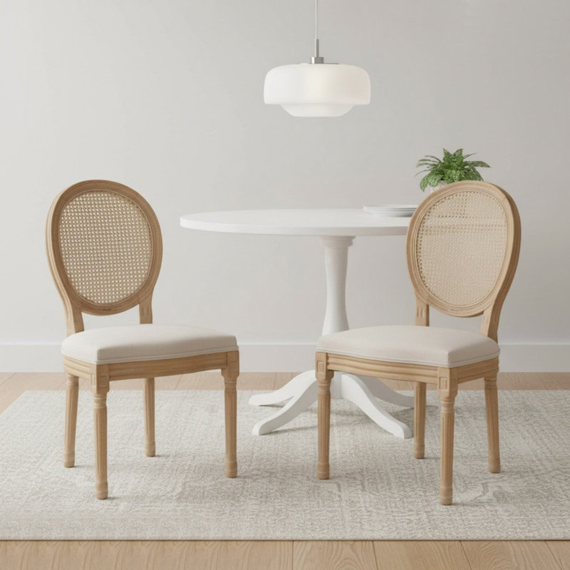 Chaise d'appoint rembourrée, chaises de salle à manger en bois massif à dossier King Louis, ensemble de 2, Beige