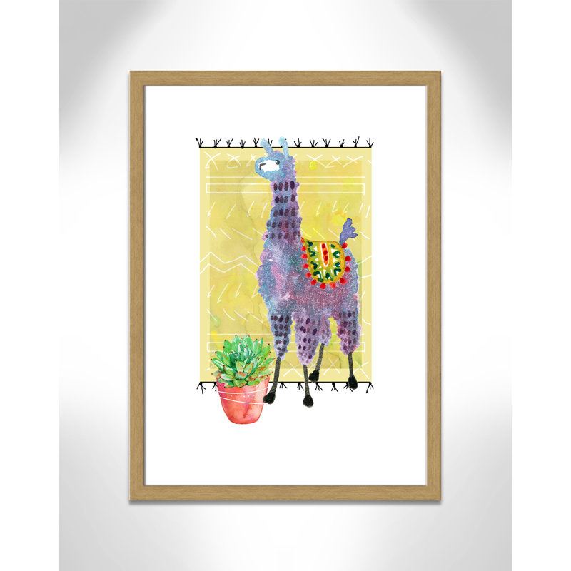« jolie llama ii », art sur toile, H 36,5 po x l 26,5 po x P 0,625 po, Cadre en chêne