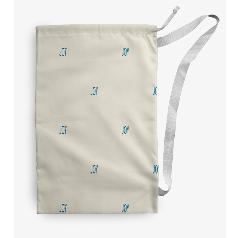 Fabric Laundry Bag with Handles, Small (29" H x 18" W), Ivory/Blue