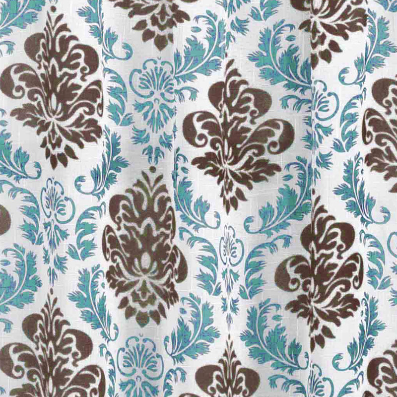 Rideau de cuisine en damas sur mesure de 58 po Casslyn en chocolat / blanc / bleu