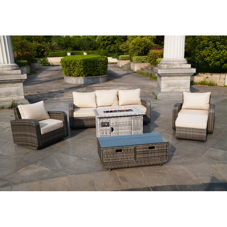 Wicker/Rattan 6 - Person Seating Group with Cushions