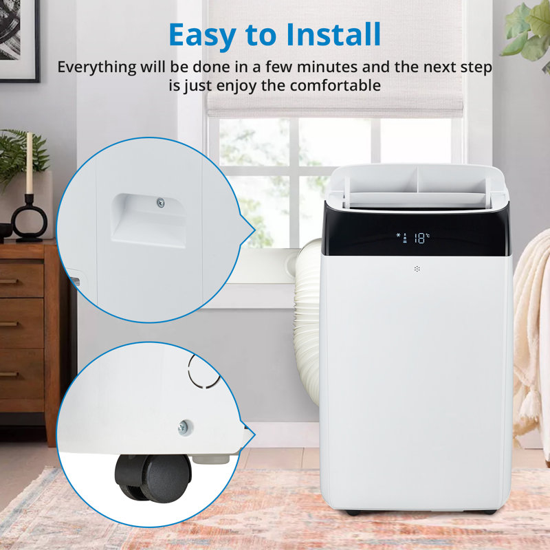 14,000 BTU Portable Air Conditioner with Built-In Dehumidifier, Easy to Move Small AC Unit with Remote Control, Window Mount Exhaust Kit, for Rooms Up to 750 Sq. Ft.