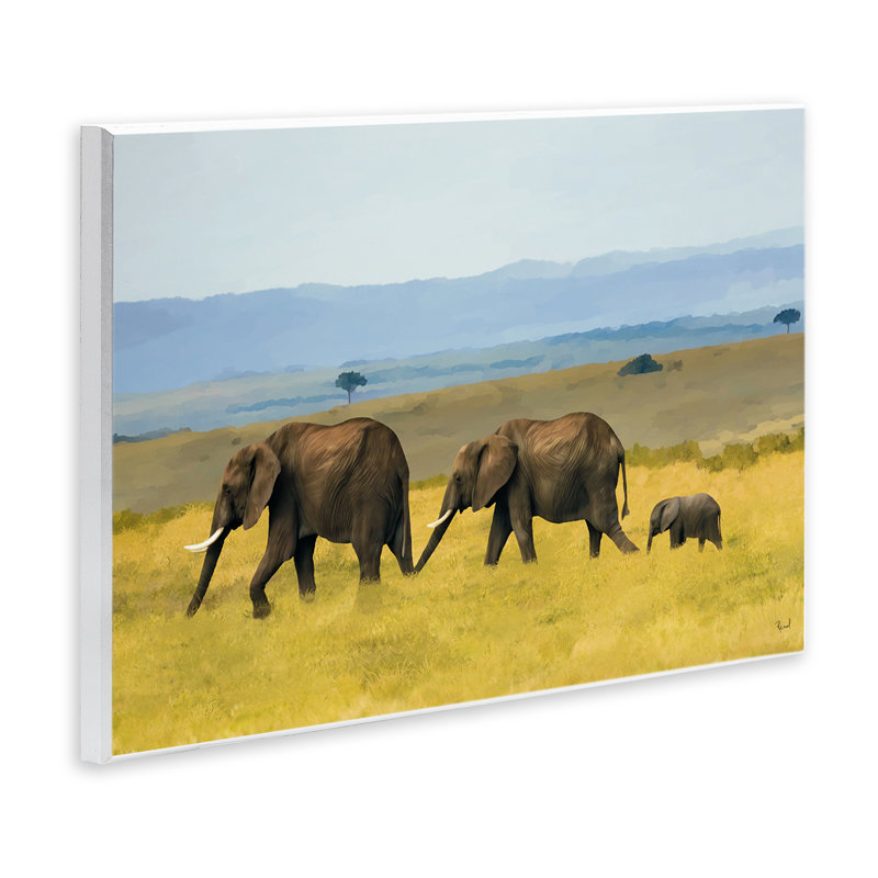 Éléphants dans la prairie, plaque murale, design par Renel Peters, H 10 po x l 15 po