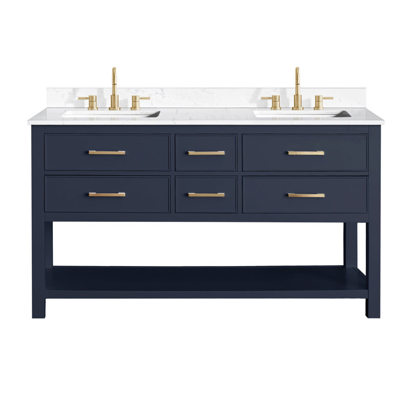 Brooks 61'' W Double Vanity, Navy Blue, Gold