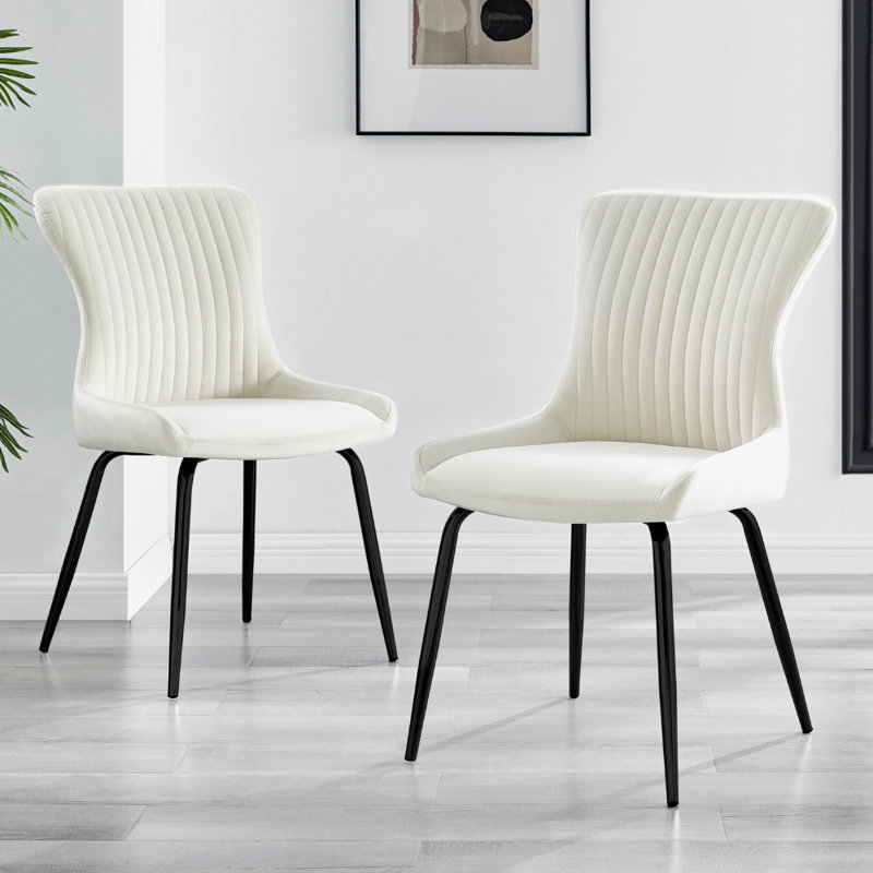 Illman Luxury Velvet Upholstered Dining Chair - Elegant Modern Deco Style, Cream, Black
