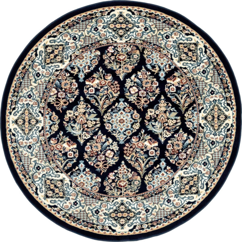 Tapis bleu marine à motif floral Jackson, Rond 10pi