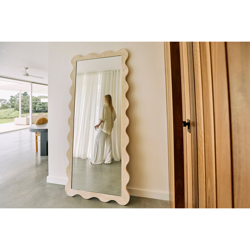 Deniz 35 in. x 79 in. Natural Stone Marble Scallop Framed Mirror