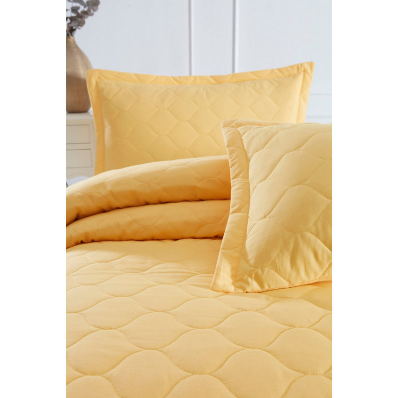 Bebb Cotton Solid Colour Bedspread with Pillowcases Included, Yellow, 240 x 225 cm Bedspread - 1 Pillowcase