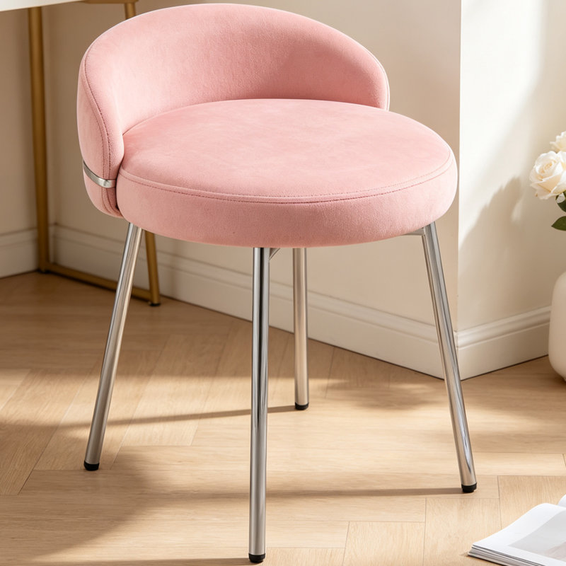 Chaise de coiffeuse avec tabouret d'appoint à dossier bas pour salle de bain et salon, velours, rose, Pink Velvet