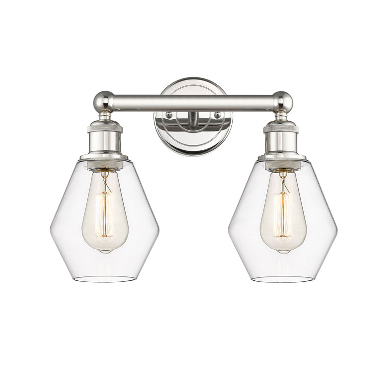 Gabbie 15" W 2-Light Steel and Glass Vanity Light, Clear, Polished Nickel