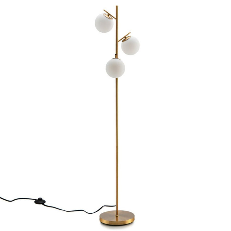 Lampe sur pied à 3 globes avec interrupteur au pied et base d'ampoule