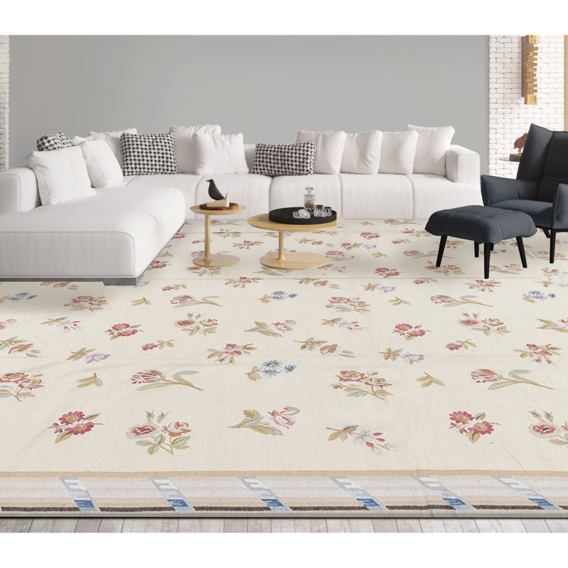 Hand-Knotted High-Quality Green and Beige Area Rug
