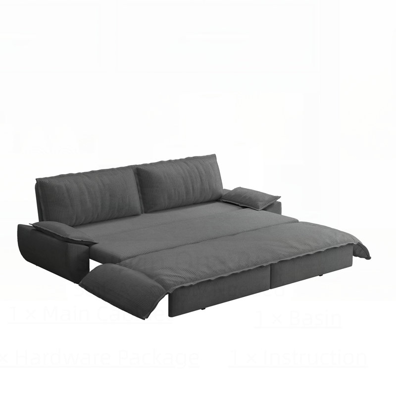 Canapé-lit convertible 3 en 1, causeuse multifonctionnelle en velours côtelé avec support confortable et conception compacte