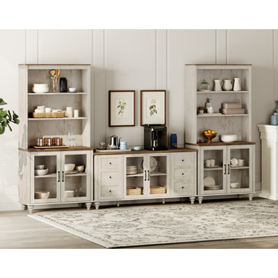 Entertainment Center With Bookshelves With Glass Doors, Farmhouse Wall Unit TV Stand For Tvs Up To, Media Console Table For Living Room, Bedroom & Hom by Rosalind Wheeler