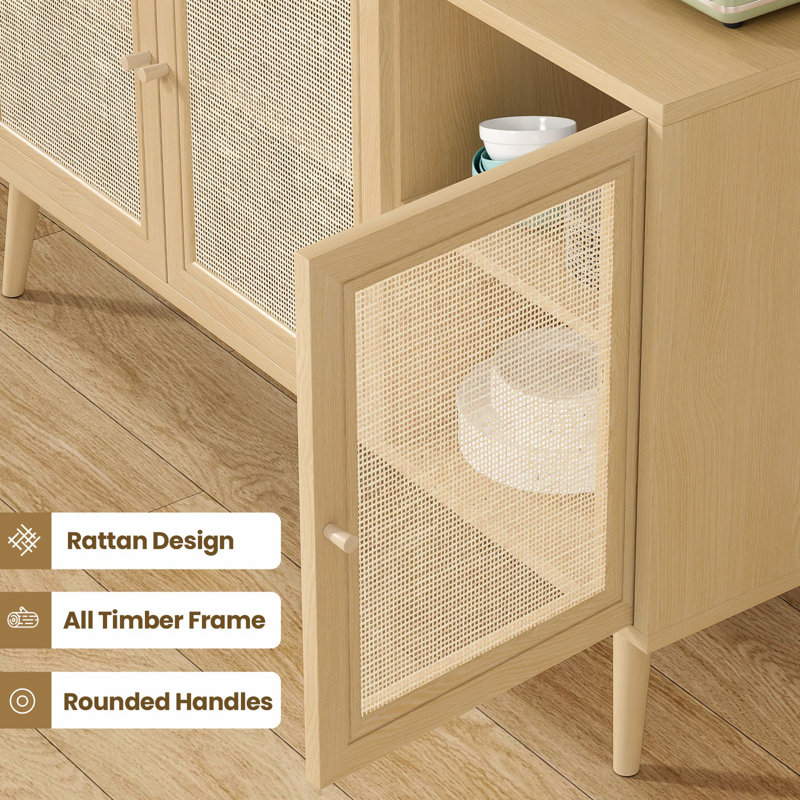 Minimalist 47.2'' Modern Sideboard Buffet Cabinet With 3 Rattan Doors, Natural