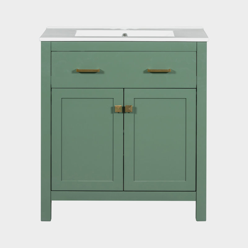 30'' Single Bathroom Vanity with Ceramic Top, Green