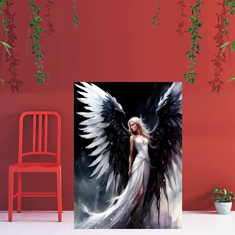 45*30，1pc Wings Angel Framed/Frameable Canvas Wall Art - Angel Wing Female Figure, Wrapped Wood Frame, Modern Classic Style Suitable for Home Office Decor.