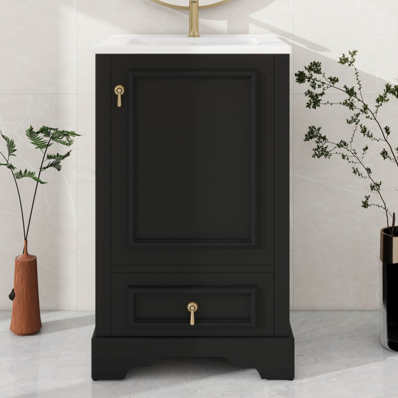 Meuble-lavabo de 20 pouces avec lavabo intégré - style lavabo simple, porte à fermeture en douceur, tablette ajustable en forme de U, tiroir à compartiments