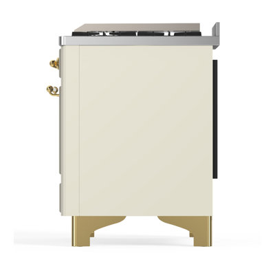 Cuisinière à carburant double de 40 po avec 6 brûleurs scellés et plaque chauffante Majestic III Series en blanc antique (propane liquide, garniture en laiton)