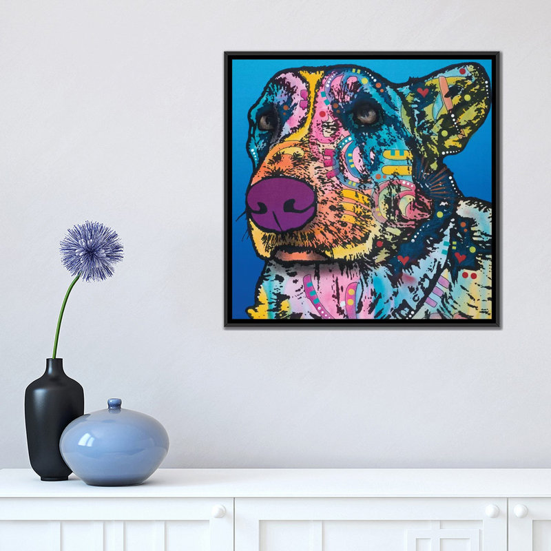 « walter », impression sur toile, H 18 po x l 18 po x P 1,5 po, Toile avec cadre noir, Pas de tapis