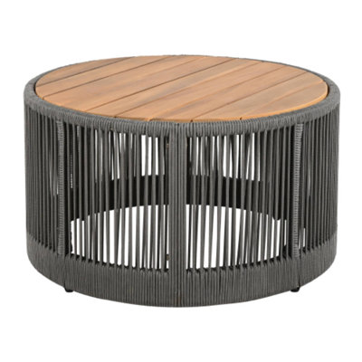 Grey Rattan & Acacia Wood Outdoor Coffee Table, Patio/Balcony Furniture