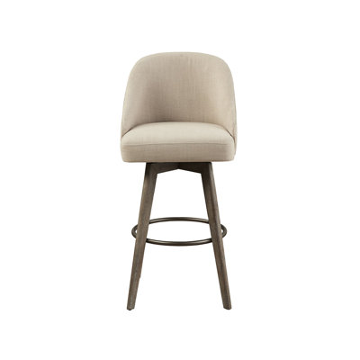 Swivel Counter Stool With Solid Wood Legs, 360 Degree Rotation, Metal Footrest, Upholstery, Assembly Needed Medium High Back Bar Seat, Ring Reclaimed Grey Finish, Required