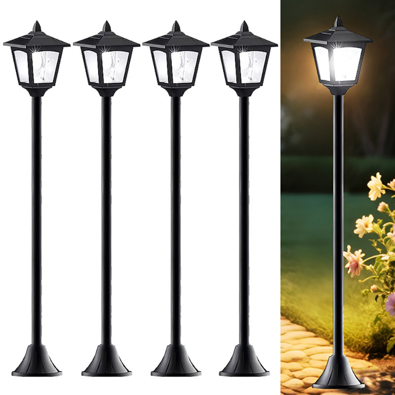 4 Pack 40" Solar Post Lights Outdoor, Led Dusk To Dawn Waterproof Lights For Yard & Pathway
