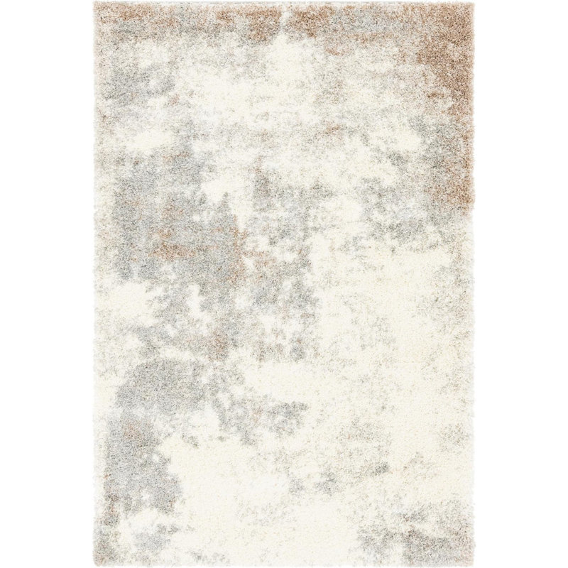 Tapis rond rond en polypropylène gris / ivoire / brun de 8 pi fabriqué à la machine, Rectangle 2 pi x 3 pi 1 po