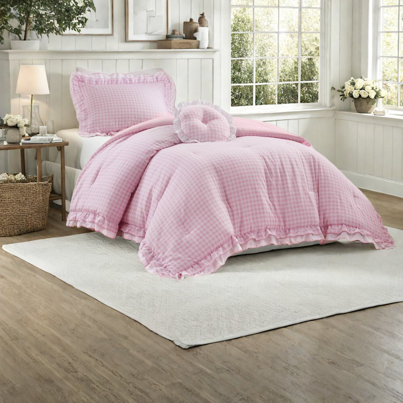 Romantic Microfiber Bedding Sets, Pink Ruffle Twin/xl For Cozy Bedroom