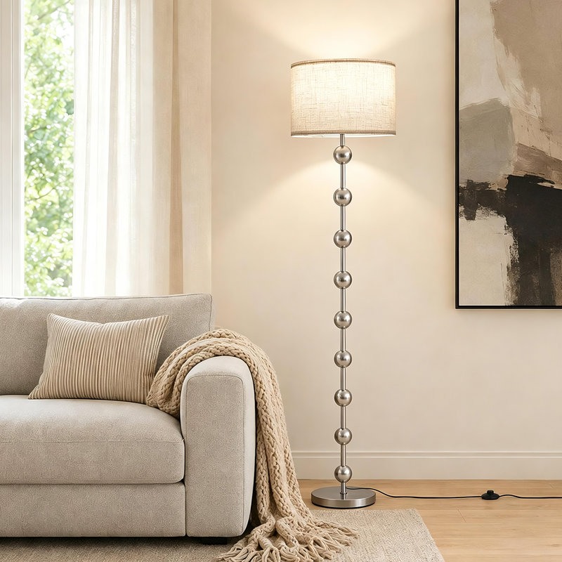 64" Modern Floor Lamp with Bulb, Silver
