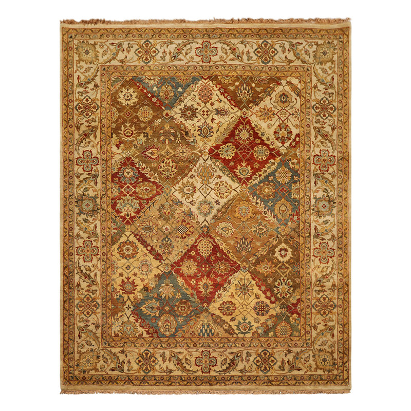 Tapis transitionnel beige en laine noué à la main 7 pi 9 po x 9 pi 10 po Agra