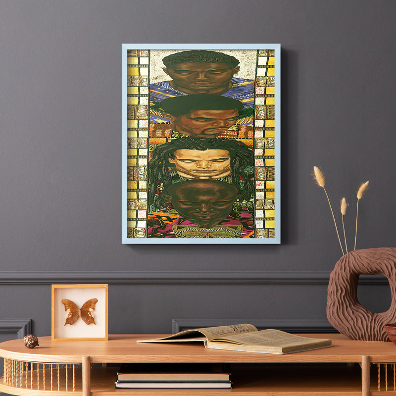«Spiritual People I», reproduction encadrée - bois massif, Bleu, H 10 po x l 8 po