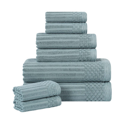 8-Piece Checkered Border Cotton Towel Set