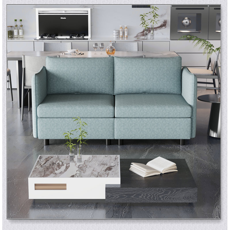 Causeuse-causeuse, causeuse 2 places, canapé-lit moderne Mid-Century avec rangement pour petits espaces, Bleu antique