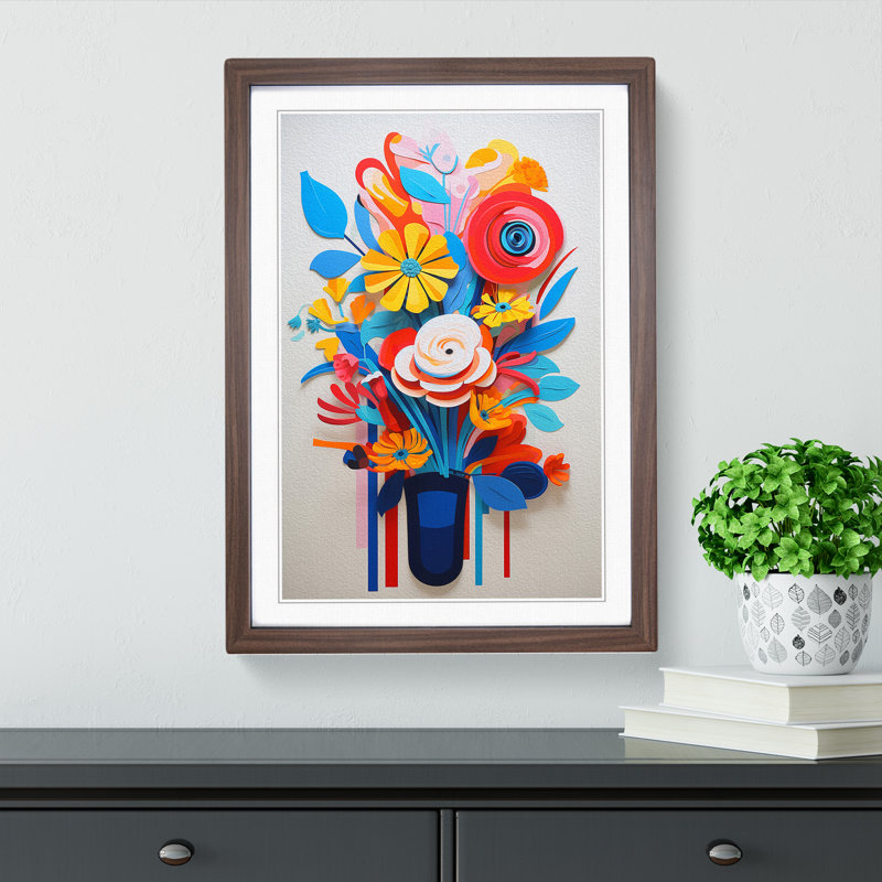 Floral Constructivism - Single Picture Frame Print on Wood, Walnut, 34cm H x 25cm W x 2cm D