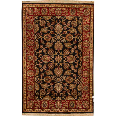 Tapis noir/rouge en laine noué la à la main
