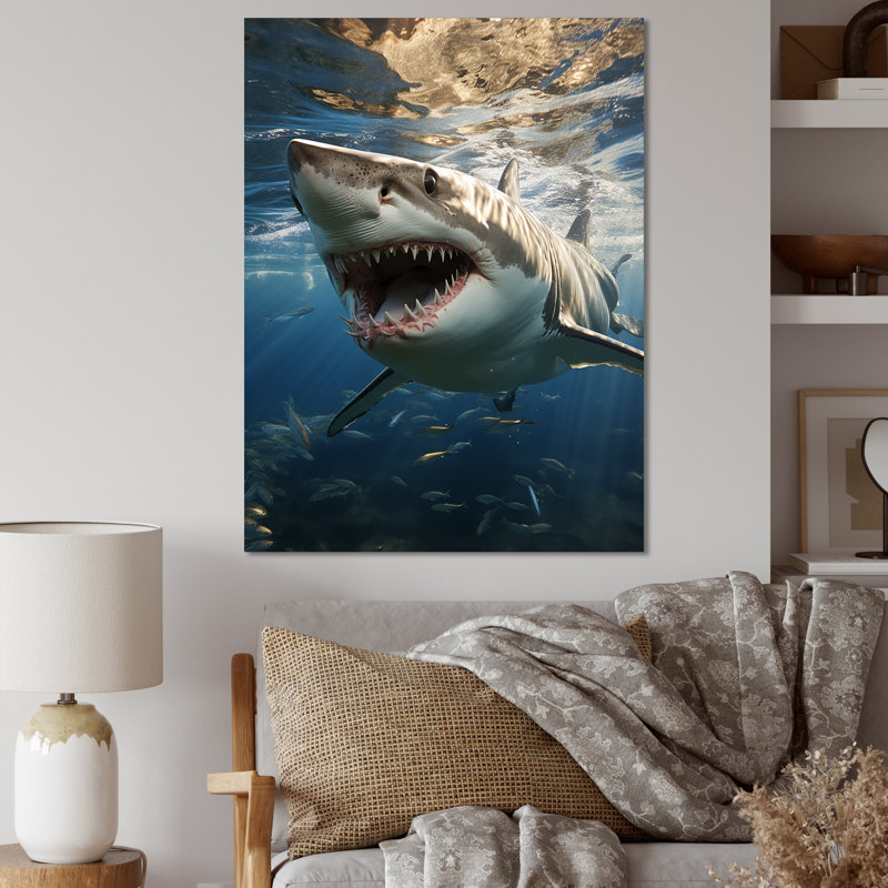 " Grey Blue Shark Elegance I ", Wrapped Canvas, 32" H x 16" W x 1" D