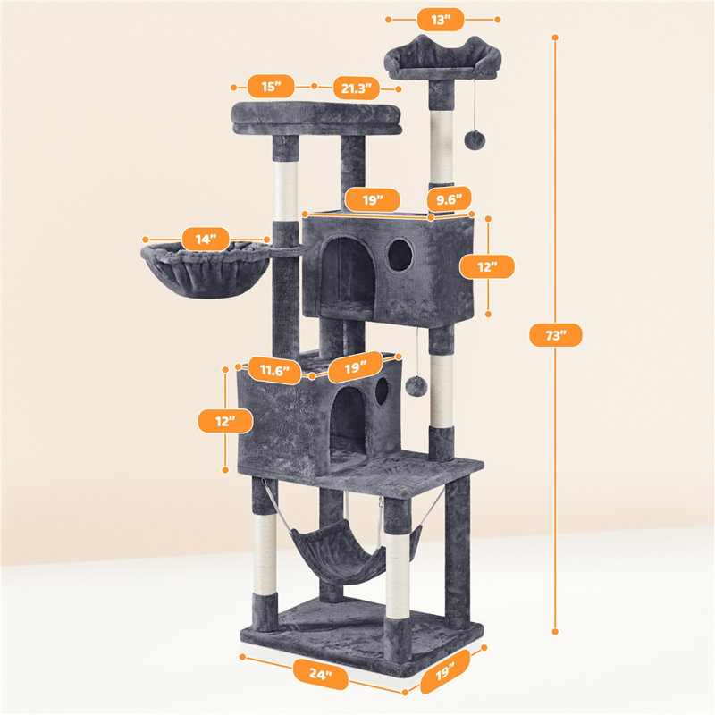 73" Fiedler Cat Tree, Dark Grey/White
