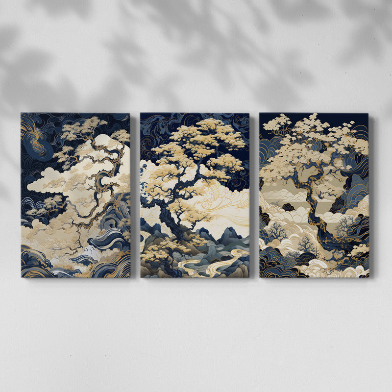 Lanscape Study Series XXXV - Ensemble de 3 toiles tendues avec châssis - Prêt à être accroché, H 60 po x l 40 po