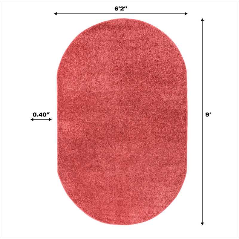 Asalia Solid Low-Pile Red Rug, Oval 6'2" x 9'