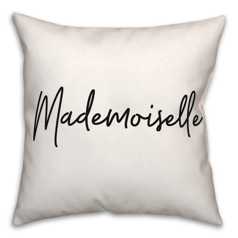 Coussin décoratif noir et blanc Mademoiselle