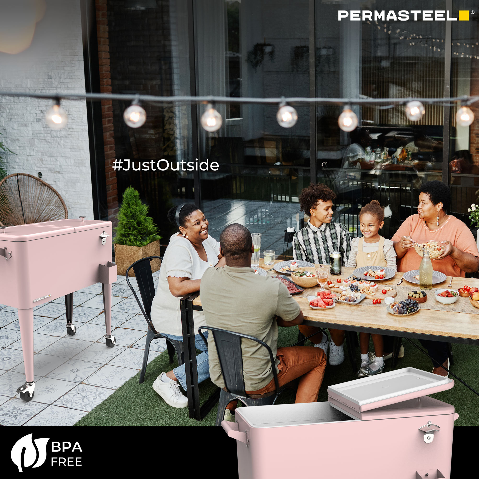 Permasteel 80-Qt Classic Outdoor Patio Cooler On Wheels, Pink, Without Divider
