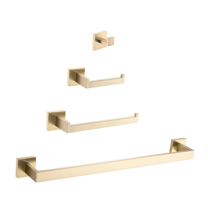 4 pièces de salle de bain en or brossé, acier inoxydable 304, corrosion, design moderne pour toutes les pièces, Or brossé